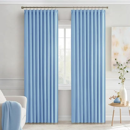 MIULEE Sky Blue Back Tab Blackout Curtains 72 Inches Long 2 Panels Set for Living Room Bedroom Privacy, Rod Pocket/Pinch Pleat Thermal Insulated Room Darkening Pleated Light Blocking Drapes