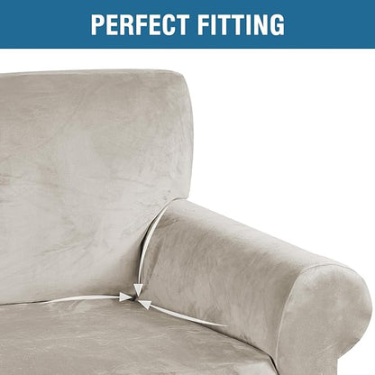 H.VERSAILTEX 1 Peice Stretch Velvet Sofa Covers for 3 Cushion Couch Covers Sofa Slipcovers Furniture Protector Soft, Crafted from Thick Comfy Rich Velour (Sofa 72"-90", Oatmeal)