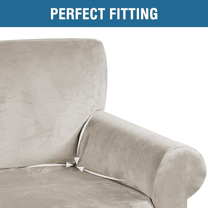 H.VERSAILTEX Stretch Velvet Sofa Covers Large Couch Covers Sofa Slipcovers Furniture Protector Soft with Non Slip Elastic Bottom, Feature Thick Comfy Rich Velour (Extra Wide Sofa 98"-105", Oatmeal)