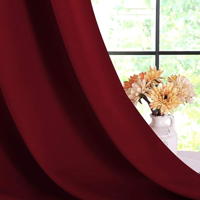 NICETOWN Christmas Bedroom Curtains Blackout Draperies, Home Decorations Thermal Insulated Solid Grommet Top Blackout Drapes for Living Room (1 Pair, 42 x 54-Inch, Red)