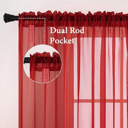MIULEE 2 Panels Red Solid Color Sheer Christmas Window Curtains Elegant Window Voile Panels/Drapes/Treatment for Bedroom Living Room (54X96 Inches)