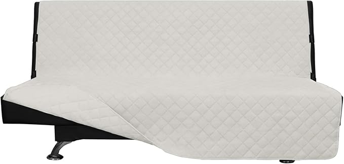Easy-Going Futon Sofa Slipcover - Reversible Armless Couch Cover - Water Resistant - Pets & Kids (Ivory/Ivory)