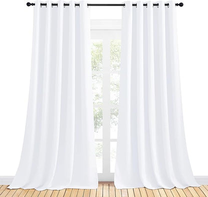 NICETOWN 50% Light Blocking Curtain Panels for Bedroom, Home Decoration Easy-Care Solid Grommet Draperies/Drapes, Window Covering for Kitchen (2 Panels, 70 by 108, Pure White)