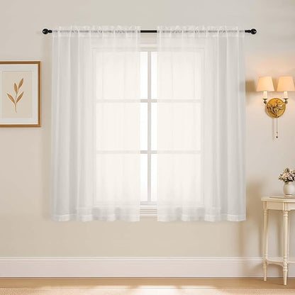 Ivory Window Sheer Curtains 54 inch Length, Soft Airy Light Filtering Sheer Curtain 2 Panels Set, Dual Rod Pocket Gauze Ivory Drapes for Living Room Bedroom, 2x42Wx54L Inches