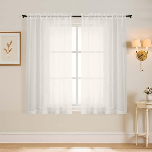 Ivory Window Sheer Curtains 54 inch Length, Soft Airy Light Filtering Sheer Curtain 2 Panels Set, Dual Rod Pocket Gauze Ivory Drapes for Living Room Bedroom, 2x42Wx54L Inches