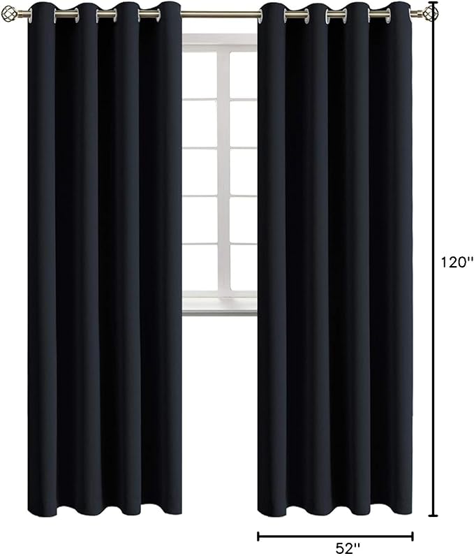 BGment Blackout Curtains - Grommet Thermal Insulated Room Darkening Bedroom and Living Room Curtains, Set of 2 Panels (52 x 120 Inch, Black)