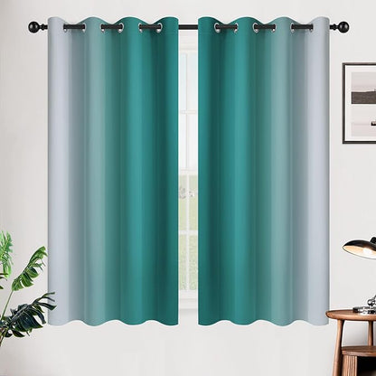 SimpleHome Ombre Room Darkening Curtains 54 inches Length for Bedroom,Grommet Gradient Light Blocking Teal Gradient Window Curtains for Living Room,2 Panels, 52x54 inches
