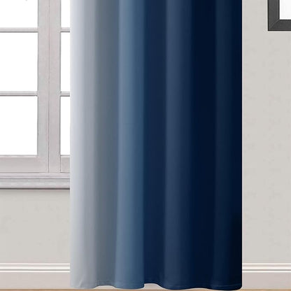 Yakamok Blue Ombre Curtains Room Darkening Grommet Curtains for Bedroom, Light Blocking Thermal Insulated Window Drapes for Living Room(2 Panels, 52x90 Inch)