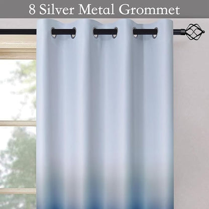 SimpleHome Ombre Room Darkening Curtains for Boys Bedroom, Gradient Grey White to Blue Light Blocking Thermal Insulated Grommet Window Curtains/Drapes for Living Room,2 Panels, 52x72 inches Length