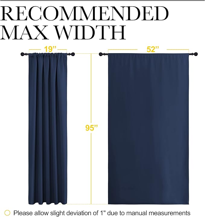 NICETOWN Navy Curtains Blackout Draperies - Modern Design Thermal Insulated Rod Pocket Blackout Drapes for Kid's Bedroom, Window Covering (1 Pair, 52 x 95 inches)