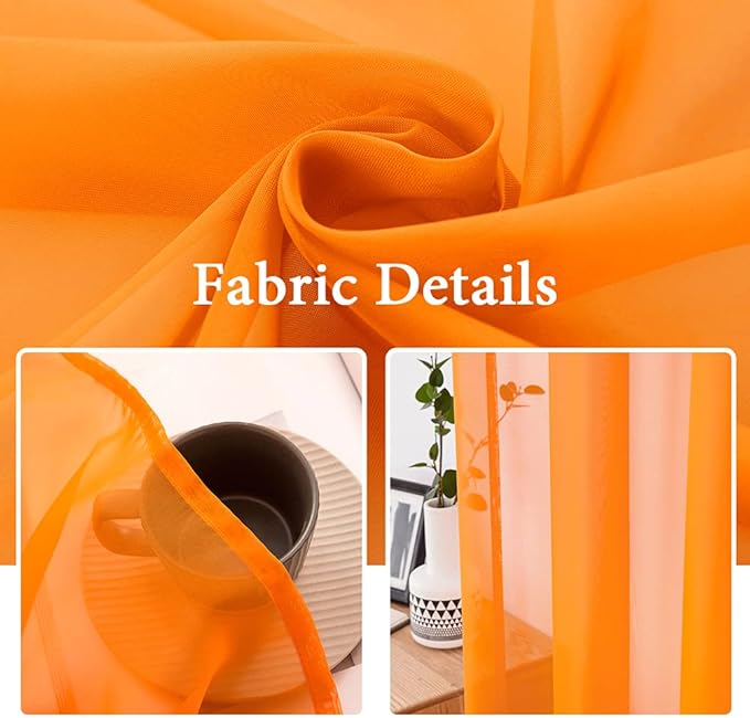 MIULEE 2 Panels Solid Fall Color Sheer Window Curtains Elegant Window Voile Panels/Drapes/Treatment for Bedroom Living Room (54X96 Inches Orange)