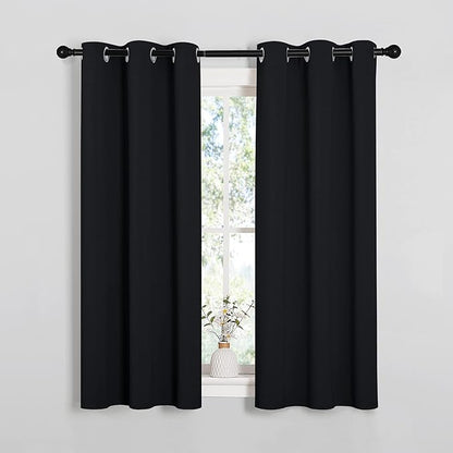NICETOWN Blackout Draperies Window Curtain Panels, Autumn/Winter Thermal Insulated Solid Grommet Blackout Curtains/Drapes for Cafe (Set of 2, 34 inches by 54 inches, Black)