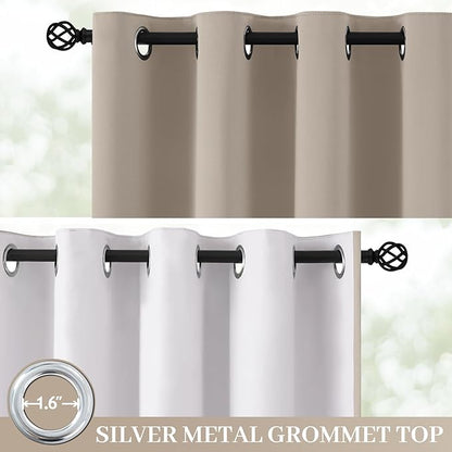 Yakamok 100% Blackout Curtain Panels 96 inches Cold and Light Blocking Drapes for Nursery, 2 Thick Layers Thermal Insulated Draperies (2 Pieces, 50 Wide Each Panel, Natural Front with White Backing)