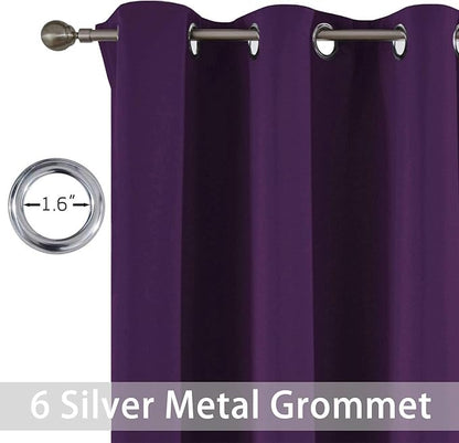 Yakamok Purple Blackout Curtains Room Darkening Thermal Insulated Grommet top Window Curtains for Living Room, 42 x 72 Inch,One Pair