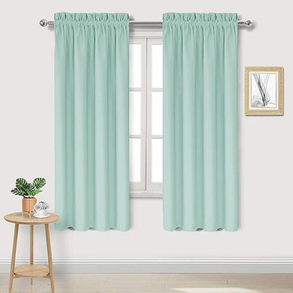 DWCN Blackout Curtains for Living Room Thermal Insulated, Energy Saving & Noise Reducing Bedroom Curtains, Mint Green, W 42x L 72 Inch, Set of 2 Rod Pocket Curtain Panels