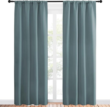 NICETOWN Greyish Blue Blackout Curtains Panels for Window, Thermal Insulated Rod Pocket Blackout Drapes/Draperies for Living Room (2 Panels, W42 x L84 inches)