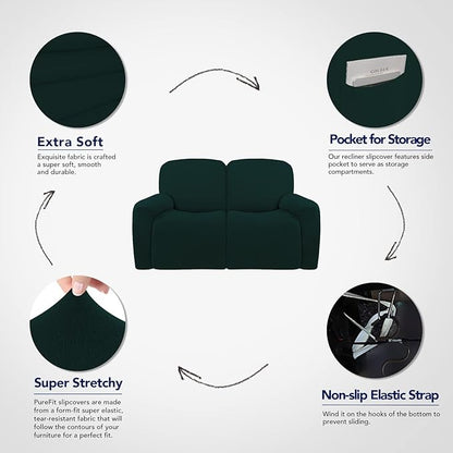 PureFit Super Stretch Loveseat Recliner Sofa Couch Cover with Pocket – 2 Seat Non Slip Soft Sofa Slipcover, Washable Reclining Furniture Protector for Kid, Pet (Recliner Loveseat, Deep Teal)