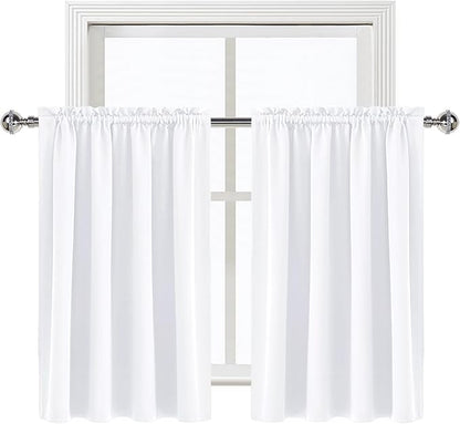 DWCN White Curtains for Living Room Thermal Insulated, 50% Light Blocking Curtains for Bedroom, Dining Room Window, W 52x L 36 Inch, Set of 2 Rod Pocket Curtain Panels
