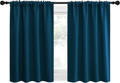 NICETOWN 2 Panels Blackout Curtains, Rod Pocket Thermal Insulated Drapes for Kitchen, Heavy Duty Small Window Treatment for Dorm Room, Studio Apartment, Basement (Moroccan Blue, W42 x L30)
