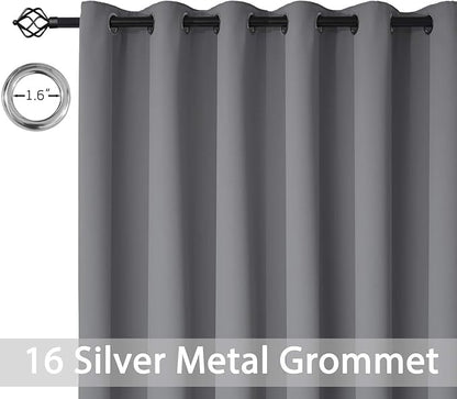 Yakamok Blackout Patio Curtains 100x84 Inches for Sliding Door Extral Wide Blackout Curtain Panels Thermal Insulated Room Divider - Grommet Top, 7' Tall by 8.3' Wide - Grey
