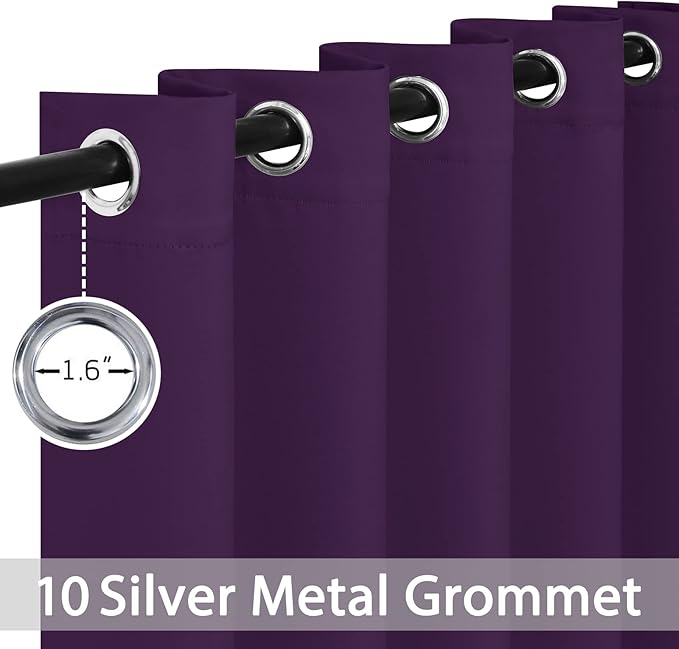 Yakamok Blackout Curtains Room Darkening Thermal Insulated Window Panels,Solid Grommet Top Drapes for Bedroom/Living Room(62Wx84L, Purple, 2 Panels)