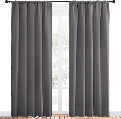 NICETOWN Blackout Curtain Panels for Window - Energy Efficient & Noise Reducing Thermal Insulated Rod Pocket Blackout Drapes/Draperies for Living Room (Grey, 2 Panels, W52 inches x L84 inches)