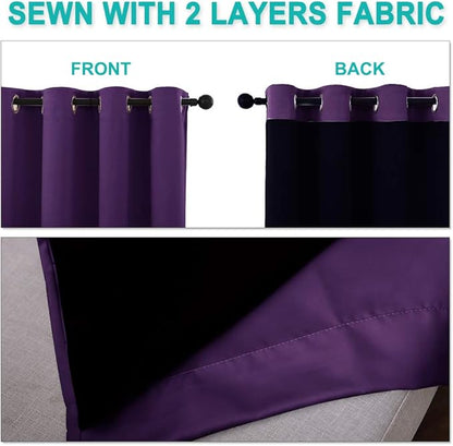 NICETOWN Royal Purple Full Shade Curtain Panels, 62 x 84 inch, Pair of Energy Smart & Noise Blocking Out Blackout Drapes for Dining Room Window, Thermal Insulated Guest Room Lined Window Dressing