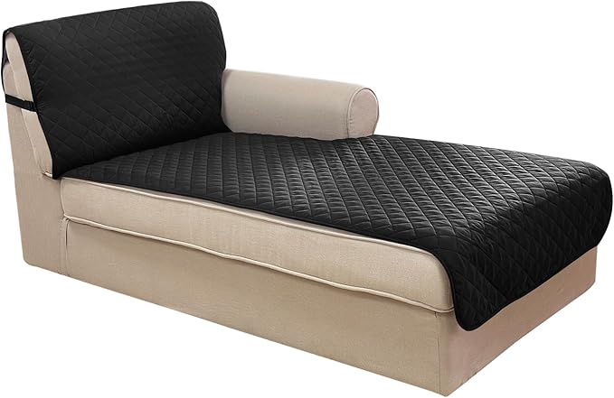U-NICE HOME Sectional Couch Cover for Dogs Pets Chaise Lounge Reversible Sofa Cover Furniture Protector with Elastic Adjustable Strap, Black/Grey