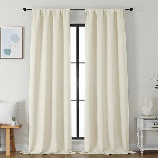 Simplebrand Ava Ivory Light Filtering Curtains for Bedroom 96 Inches Long 2 Panels, Solid Thermal Insulated, Energy Saving Nursery Window Treatment Curtains Light Filtering, W40 x L96 Inch, Ivory