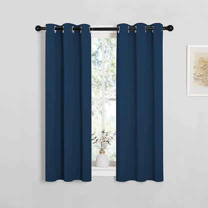 NICETOWN Window Curtain Panels, Thermal Insulated Solid Grommet Blackout Draperies/Drapes for Basement (Moroccan Blue, 1 Pair, 29 by 45-inch)