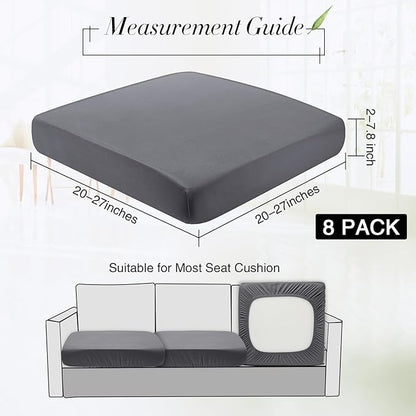Newwiee 8Pcs Patio Cushion Covers Stretch Outdoor Cushion Cover Replacement for Patio Furniture Sofa Couch Slipcovers, Soft Flexibility Washable Furniture Protector(Waterproof Pure,Dark Gray)