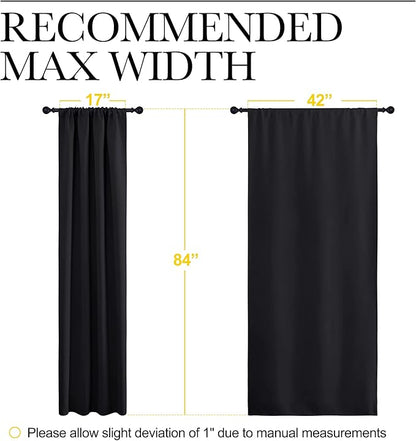 NICETOWN Living Room Blackout Shades - All Season Rod Pocket Thermal Insulated Solid Blackout Curtains/Drapes for Living Room (Set of 2, 42 inches by 84 Inch, Black)