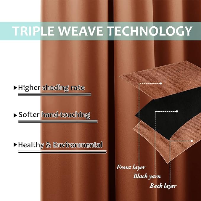 NICETOWN 100% Blackout Window Curtain Panels, Full Light Blocking Drapes with Black Liner for Nursery, 78-inch Drop Thermal Insulated Draperies (Burnt Orange, 2 Pieces, 55-inch Wide Per Panel)