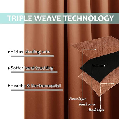 NICETOWN Full Shading Curtains 96 inches Long 2 Panels Set for Windows, Super Heavy-Duty Black Lined Blackout Curtains for Bedroom, Privacy Assured Window Treatment (Burnt Orange, 55 inches W)