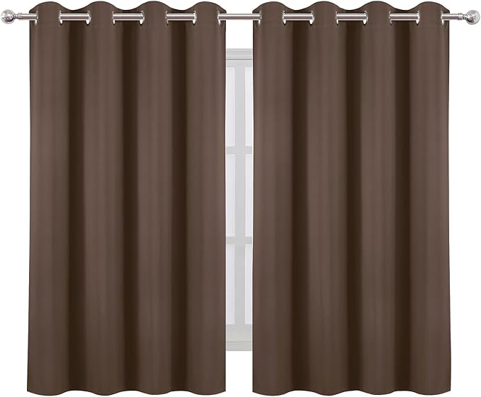 LEMOMO Blackout Curtains 66 x 54 Inch Long Chocolate Curtains Set of 2 Panels Room Darkening Curtains for Bedroom and Living Room
