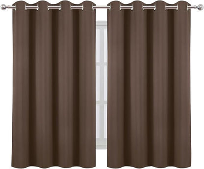 LEMOMO Blackout Curtains 66 x 54 Inch Long Chocolate Curtains Set of 2 Panels Room Darkening Curtains for Bedroom and Living Room