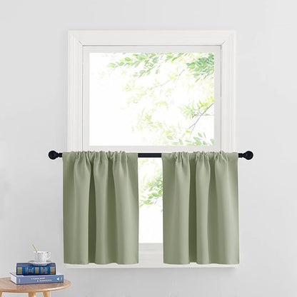RYB HOME Cafe Blackout Curtains 24 inch Length, RV Curtains for Camper Windows, Mini Short Small Insulating Light UV Blocking Privacy Half Window Tiers, Width 29 by Length 24, Sage Green, 2 Panels