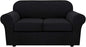 H.VERSAILTEX 3 Piece Stretch Sofa Covers for 2 Cushion Loveseat Couch Covers for Living Room Furniture Cover (Base Cover Plus 2 Seat Cushion Covers) Thicker Jacquard Fabric(Medium Sofa, Black)