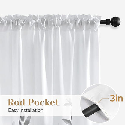 HOMEIDEAS Grey and White Semi Sheer Curtains, 84 Inches Long Light Filtering Drapes, Gray Leaf Printed Privacy Sheer Curtains for Bedroom Living Room, 2 Panels