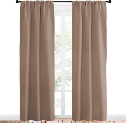 NICETOWN Kitchen Window Blackout Curtains - Window Treatment Thermal Insulated Rod Pocket Small Blackout Draperies/Drapes for Bedroom/Kitchen (Cappuccino, Set of 2, 34 inches Wide by 84 inches Long)