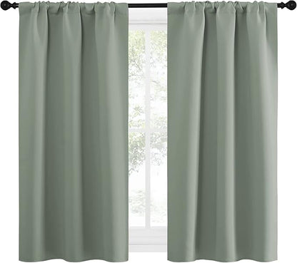 NICETOWN Window Curtains Blackout Drapes - Thermal Insulated Solid Rod Pocket Blackout Curtains/Draperies for Living Room (Greyish Green, One Pair, 34 by 54-Inch)