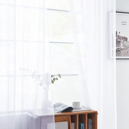 youleyar Solid Sheer Rod Pocket Curtain Voile Draperies 4 Panels White Beige Black Grey Ivory 52 Inch Width 72 Inch Long 1 Pair for Kitchen Bedroom Children Living Room Yard(Optical White,52 Wｘ72 L)