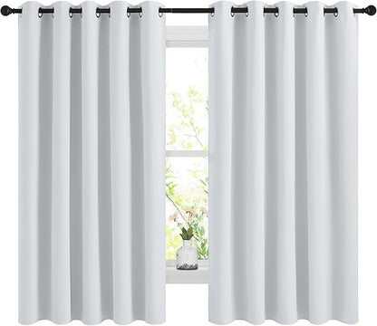 NICETOWN Blackout Curtains Panels for Bedroom, 2 Panels, 66 x 60 Inch, Greyish White, 3 Pass Microfiber Noise Reducing Thermal Insulated Solid Ring Top Blackout Window Drapes
