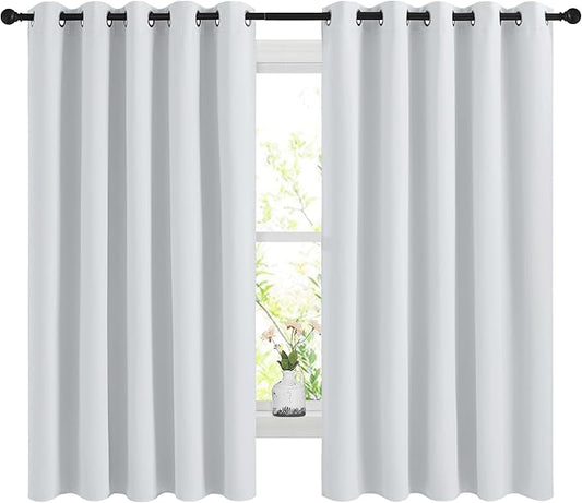 NICETOWN Blackout Curtains Panels for Bedroom, 2 Panels, 66 x 60 Inch, Greyish White, 3 Pass Microfiber Noise Reducing Thermal Insulated Solid Ring Top Blackout Window Drapes