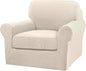 Turquoize 2 Piece Chair Covers for Living Room Armchair Couch Cover with Individual Cushion Covers Furniture Cover for Chairs (Chair,BiscottiBeige)