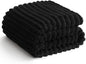 HIMEET Black Ribbed Throw Blanket for Couch - 300GSM Lightweight Soft Fleece Blanket for Women Men, Cozy Blankets for Mothers Gifts, Striped Spring Home Room Decor, Black, 50x60 Inches