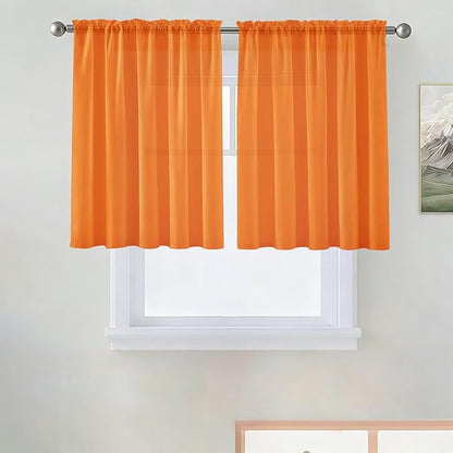 SpaceDresser Basic Rod Pocket Sheer Voile Window Curtain Panels Orange 1 Pair 2 Panels 52 Width 36 Inch Long for Kitchen Bedroom Children Living Room Yard（Orange, 52W x 36L）