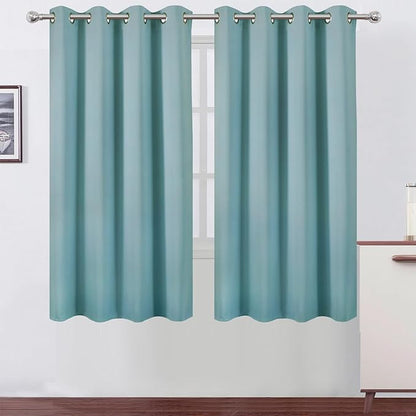 LEMOMO Stone Blue Blackout Curtains 66 x 63 Inch Length/Set of 2 Curtain Panels/Thermal Insulated Room Darkening Blackout Curtains for Bedroom