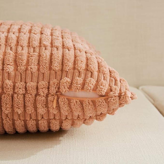 Fancy Homi 4 Packs Peach Decorative Throw Pillow Covers 26x26 Inch for Living Room Couch Bed, Rustic Modern Farmhouse Boho Home Decor, Soft Plush Corduroy Cute Square Accent Cushion Case 66x66 cm