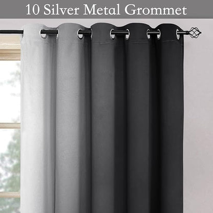 SimpleHome Ombre Room Darkening Curtains for Bedroom, Gradient Black to Grey White Light Blocking Thermal Insulated Grommet Window Curtain/Drapes for Living Room,2 Panels, 70x63 inches Length